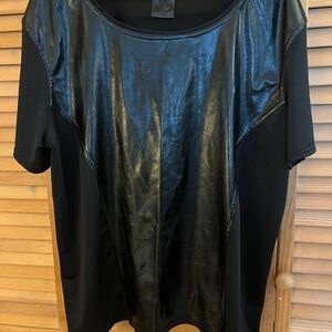 Chic Black Faux Leather Panel Top